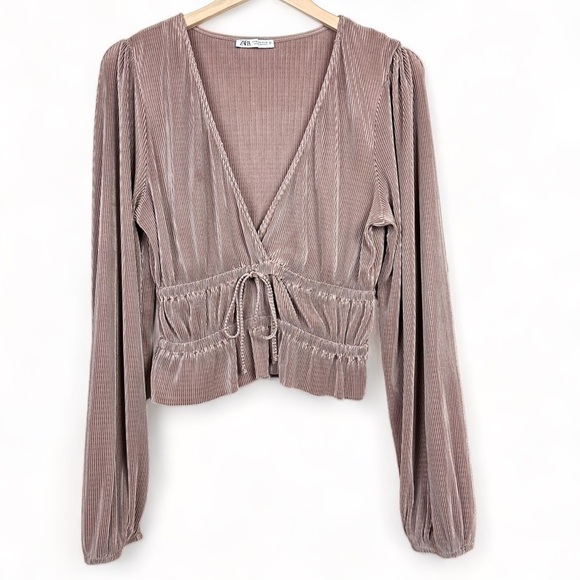 Zara Tops - Zara Brown Pleated Peasant Blouse Top Women Medium